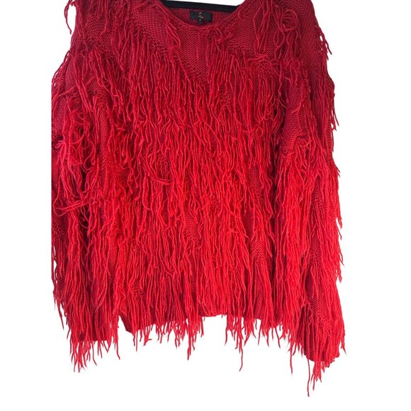 Wise Italy Red Fringe Sweater S 80% Acrylic 20% Wool - Picture 4 of 15